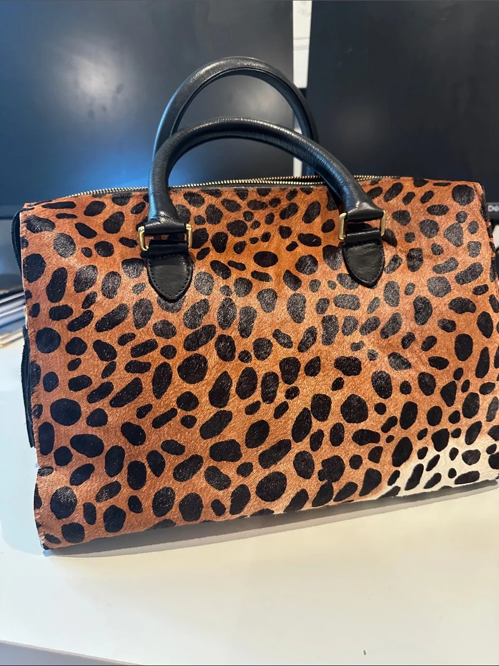 Clare V Leopard Print Satchel in Brown, Black, White